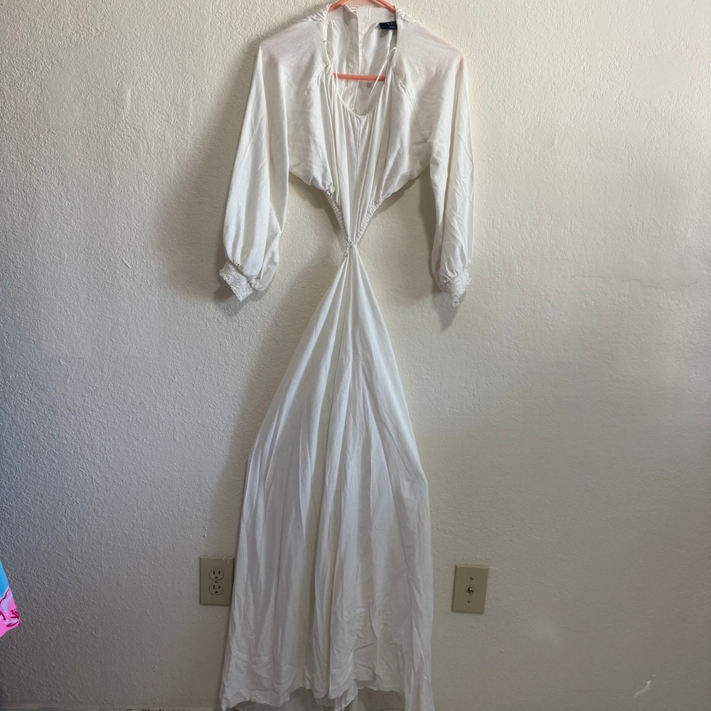 VICI Cutout Maxi Dress White Long Sleeve Button Back Boho Chic Size Small - Picture 1 of 16